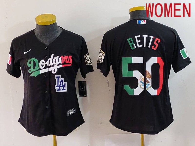 Women Los Angeles Dodgers #50 Betts Black Fashion Nike 2024 MLB Jersey style 7245->youth mlb jersey->Youth Jersey
